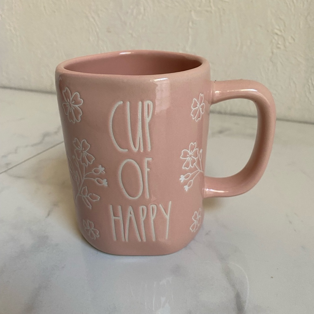 Rae Dunn Mug Pink Floral Ceramic Cup of Happy Artisan Cottagecore Girlhood NEW
